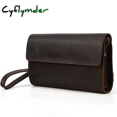 Cyflymder New Fashion Male Clutch Genuine Leather Men’s Wallet Long Wallet Brand Cowskin Card Holder Men Hasp Vintage