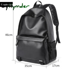 Cyflymder New Fashion Men Leather Backpack Black School Bags For Teenager Boys 15.6 Inch Laptop