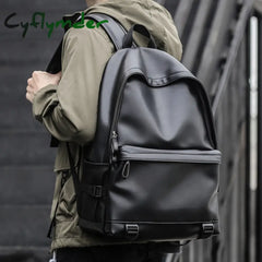 Cyflymder New Fashion Men Leather Backpack Black School Bags For Teenager Boys 15.6 Inch Laptop