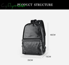 Cyflymder New Fashion Men Leather Backpack Black School Bags For Teenager Boys 15.6 Inch Laptop