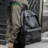 Cyflymder New Fashion Men Leather Backpack Black School Bags For Teenager Boys 15.6 Inch Laptop