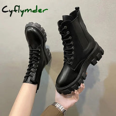Cyflymder New Fashion Thick Sole Thick Heel Women’s Boots Large Size Women’s Shoes Black Platform Sole Small Short Boots