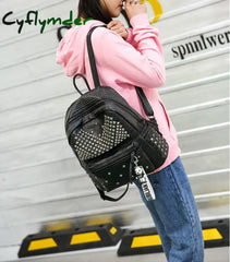 Cyflymder New Fashion Women Backpacks Washed Leather Lady Girls Travel Bags Rivet Student School