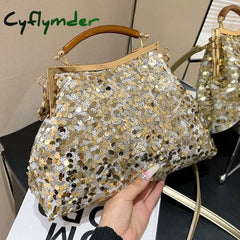Cyflymder New Fashion Women Evening Clutch Metal Glitter Sequin Purple Gold Chain Shoulder Bags Luxury Designer Wedding