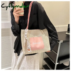 Cyflymder New Fashion Women Shoulder Bag Luxury Design Straw Woven Tote Bags Summer Casual Large