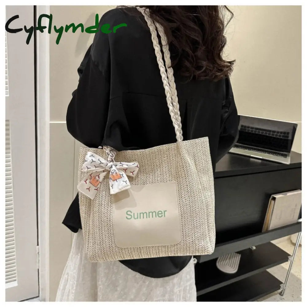 Cyflymder New Fashion Women Shoulder Bag Luxury Design Straw Woven Tote Bags Summer Casual Large