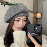 Cyflymder New Fashion Women’s Autumn and Winter Hat Female Striped Mohair Knitting Wool Cap Retro Beret Pure Color