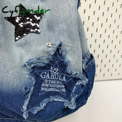 Cyflymder New Gradient Denim Backpacks 100% Cotton Fashion School Bags For Teenage Girls Cute