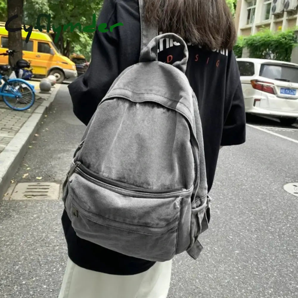 Cyflymder New Gray Denim Backpack Women’s Leisure Travel Outing Shoulder Bag Female Fashion Schoolbags Suitable For