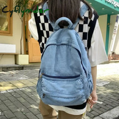 Cyflymder New Gray Denim Backpack Women’s Leisure Travel Outing Shoulder Bag Female Fashion Schoolbags Suitable For