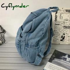 Cyflymder New Gray Denim Backpack Women’s Leisure Travel Outing Shoulder Bag Female Fashion Schoolbags Suitable For