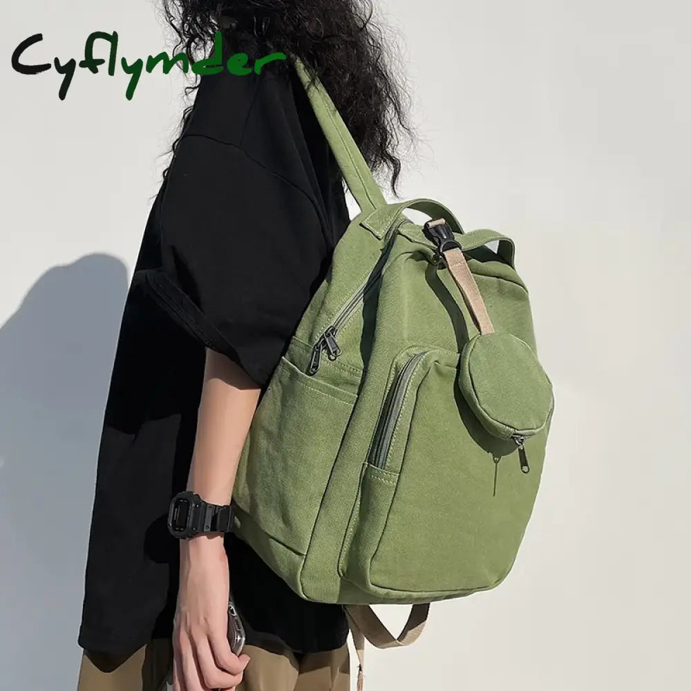 Cyflymder New Green Leisure Canvas Backpack Teen College Student Book Bag Boy Travel Rucksack