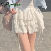 Cyflymder New Kawaii Lace Mini Skirt for Women Girl Cute Lolita White A-line Pleated White Skirt Japanese Harajuku