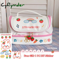 Cyflymder New Kawaii Pencil Bag Pen Cases 2 Layer High Capacity Pencils Pouch Free 1Pc Diy Sticker