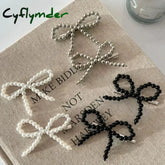 Cyflymder New Korean Fashion Women Pearl Hair Clips Pins Cute Girls Pearl Hairclip Bows Hairpin Metal Hair Clips Y2k