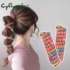 Cyflymder New Korean Spiral Hair Ties High Elastic Telephone Cord Braid Hair Band Women Girls No Crease Ponytail Holder