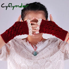 Cyflymder New Lace Fingerless Gloves Women’s Gloves Winter Warm Cute Student Writing Typing Half Finger Acrylic Knitted
