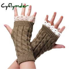 Cyflymder New Lace Fingerless Gloves Women’s Gloves Winter Warm Cute Student Writing Typing Half Finger Acrylic Knitted