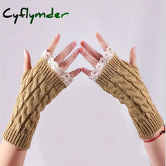 Cyflymder New Lace Fingerless Gloves Women’s Gloves Winter Warm Cute Student Writing Typing Half Finger Acrylic Knitted