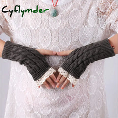 Cyflymder New Lace Fingerless Gloves Women’s Gloves Winter Warm Cute Student Writing Typing Half Finger Acrylic Knitted