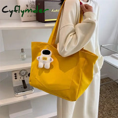Cyflymder New Large Capacity Canvas Women’s Handbag Cute Female Shoulder Bags Travel Totes Purse