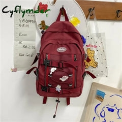 Cyflymder New Large Capacity Drawstring Women Backpack Female Multi-Pocket Waterproof Nylon Book