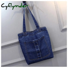 Cyflymder New Large Capacity Women Shoulder Bags Wild Casual Handbag Street Canvas Denim Bag Solid