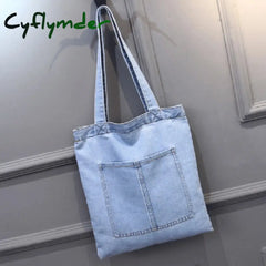Cyflymder New Large Capacity Women Shoulder Bags Wild Casual Handbag Street Canvas Denim Bag Solid