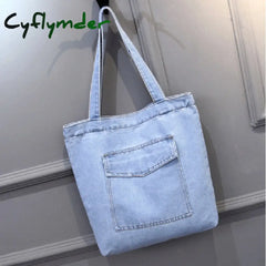 Cyflymder New Large Capacity Women Shoulder Bags Wild Casual Handbag Street Canvas Denim Bag Solid