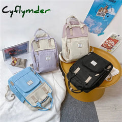 Cyflymder New Nylon Women Backpack Female Contrast Color Ring Buckle Portable Travel Bag Cute