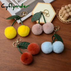 Cyflymder New Otter Rabbit Hair Cherry Multi-Color Car Keychain Pendant Cute Pompom Doll Bag
