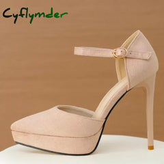 Cyflymder New Pointed Toe Platform Women Sandals Flock Buckle Strap Stripper Party Thin High Heel Shoes Sexy Female