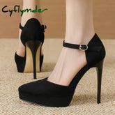Cyflymder New Pointed Toe Platform Women Sandals Flock Buckle Strap Stripper Party Thin High Heel Shoes Sexy Female