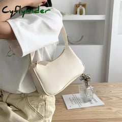 Cyflymder New Pu Leather Women’s Handbags Solid Color Underarm Bag Fashion Armpit Shoulder Simple