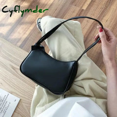 Cyflymder New Pu Leather Women’s Handbags Solid Color Underarm Bag Fashion Armpit Shoulder Simple