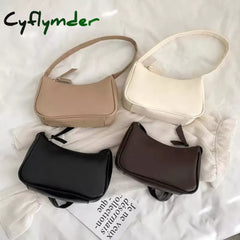 Cyflymder New Pu Leather Women’s Handbags Solid Color Underarm Bag Fashion Armpit Shoulder Simple