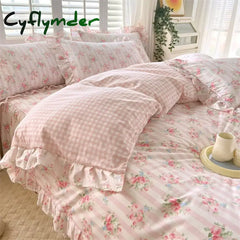 Cyflymder New Ruffles 100% Cotton Duvet Cover Set or Single Duvet Covers Floral Princess Style All Cotton Quilt Cover