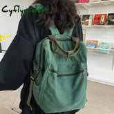 Cyflymder New Solid Color Women Canvas Backpack Vintage School Bag For Teenage Girl Outdoor Travel