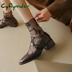 Cyflymder New Split Leather Mary Jane Women’s Shoes Buckle Shallow Heel Pumps Spring/Autumn