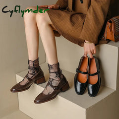 Cyflymder New Split Leather Mary Jane Women’s Shoes Buckle Shallow Heel Pumps Spring/Autumn