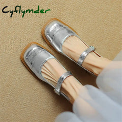 Cyflymder New Spring Cow Leather Women Shoes Square Toe Pumps Fashion Retro Mary Jane For High