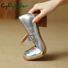 Cyflymder New Spring Cow Leather Women Shoes Square Toe Pumps Fashion Retro Mary Jane For High