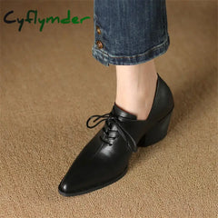 Cyflymder New Spring Genuine Leather Women Shoes Pointed Toe Pumps Fashion High Heel Loafers For
