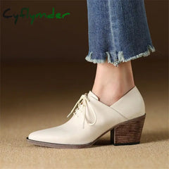 Cyflymder New Spring Genuine Leather Women Shoes Pointed Toe Pumps Fashion High Heel Loafers For