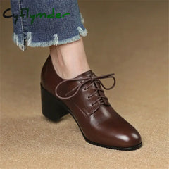 Cyflymder New Spring Genuine Leather Women Shoes Round Toe Pumps For High Heel Chunky Zapatos Mujer