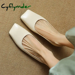 Cyflymder New Spring Sheepskin Women Shoes Square Toe Pumps Ballet For Zapatos De Mujer Concise Low