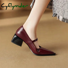 Cyflymder New Spring Split Leather Women Shoes Pointed Toe Pumps Fashion Retro Mary Jane For High
