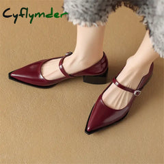 Cyflymder New Spring Split Leather Women Shoes Pointed Toe Pumps Fashion Retro Mary Jane For High