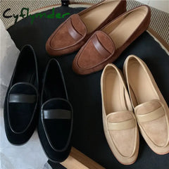 Cyflymder New Spring Suede Leather Women Shoes Casual Slip-On Loafers Comfortable Simple Round Toe