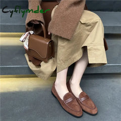 Cyflymder New Spring Suede Leather Women Shoes Casual Slip-On Loafers Comfortable Simple Round Toe